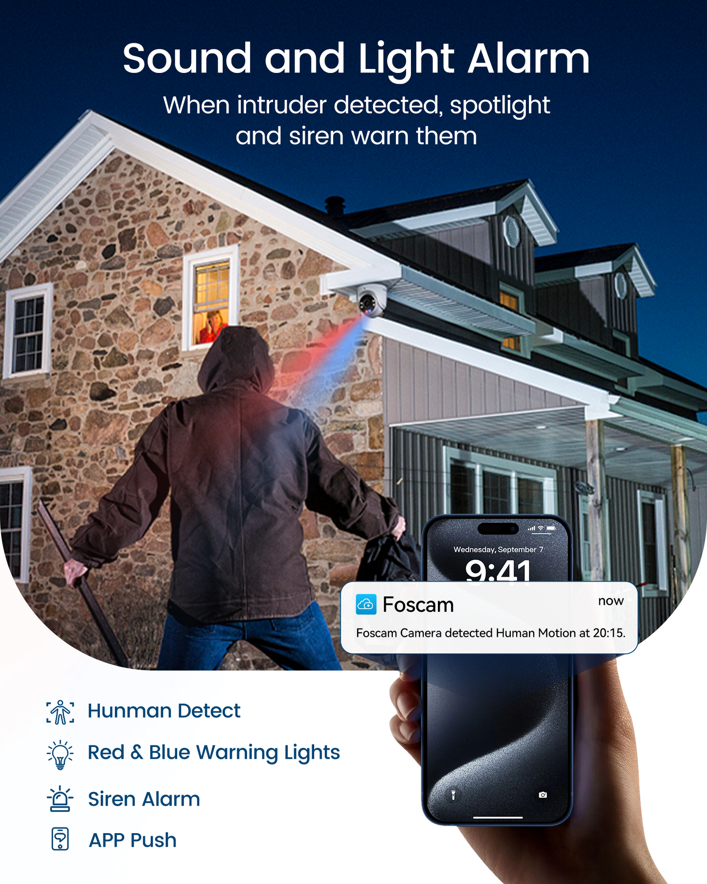 Foscam W5EP 5MP PoE Security Camera , 3K IP Camera Outdoor with 2-Way Talk, AI Detect Human/Vehicle, Flashing Red & Blue Siren Lights, IP66 Waterproof