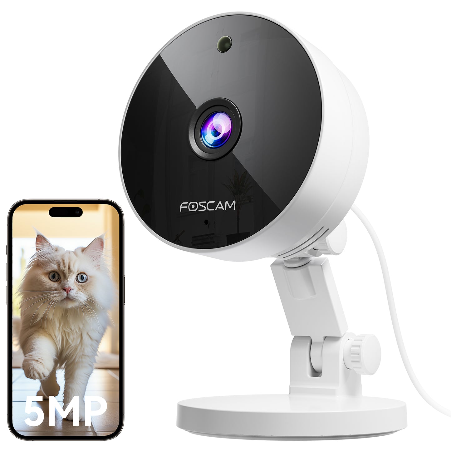 FOSCAM C5M 3K 5MP Security Camera Indoor, 2.4g & 5g WiFi Magnetic Mini Dog/Cat/Pet/Baby Camera