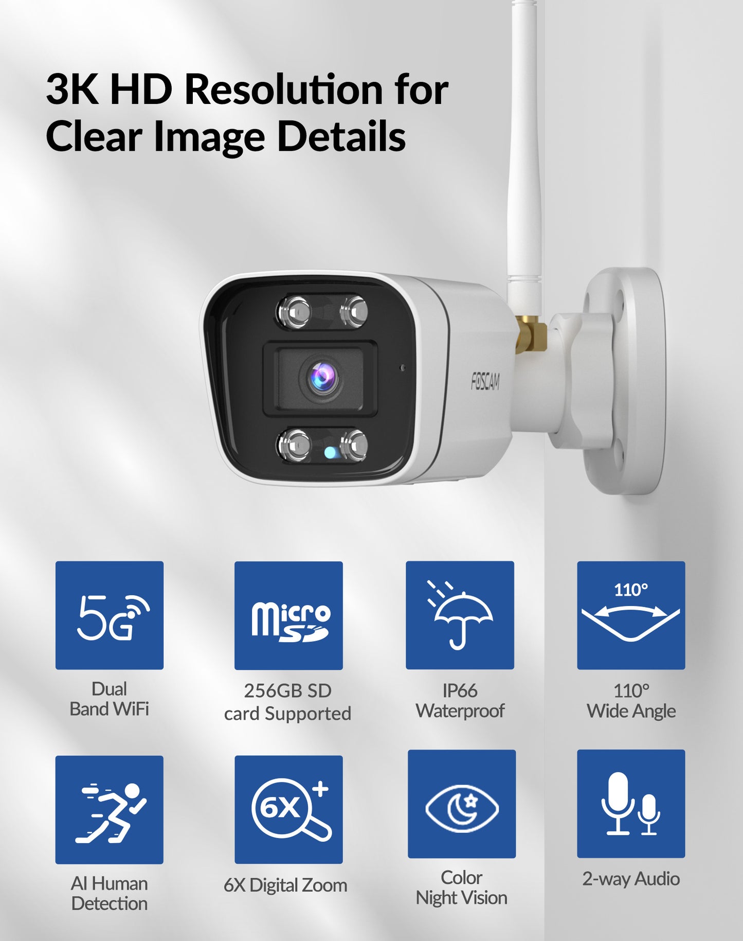 Foscam V5P 5MP WiFi Security Camera with Smart Detection 3- Pack