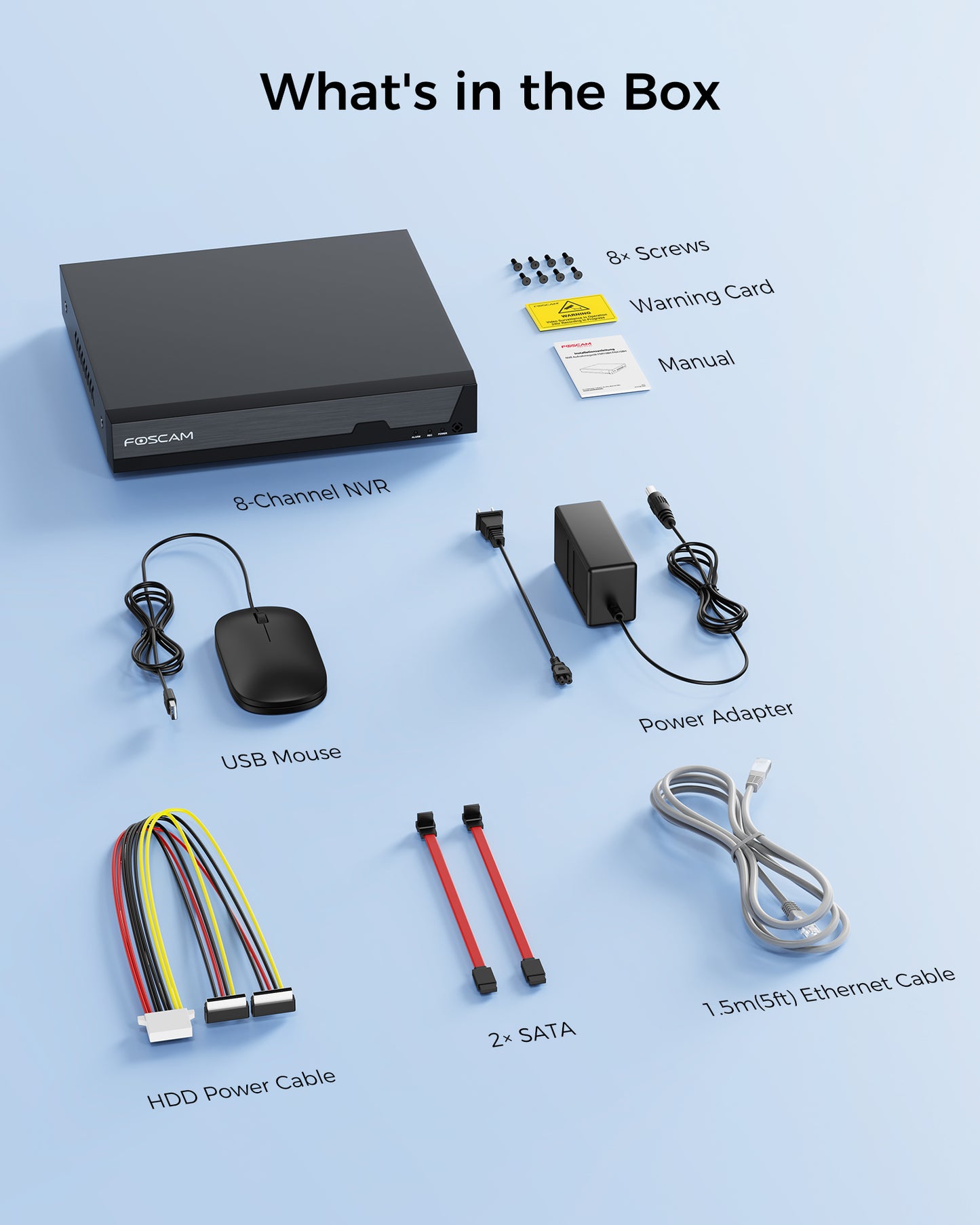 FOSCAM 4K 8MP 8CH PoE Network Video Recorder for Home Security Camera System, Support up to 16TB Hard Drive for 24/7 Continuous Recording, Come with 2TB HHD