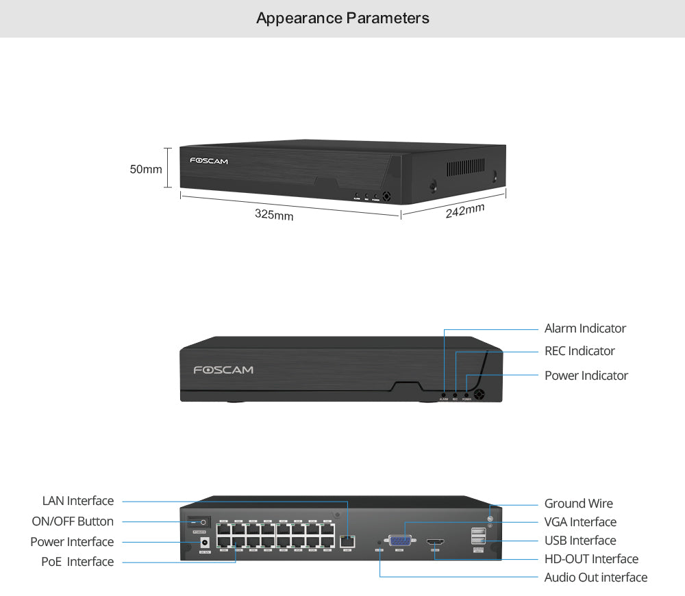 FOSCAM 4K 8MP 16CH PoE Network Video Recorder for Home Security Camera System, Support up to 32TB Hard Drive for 24/7 Continuous Recording, Come with 2TB HHD