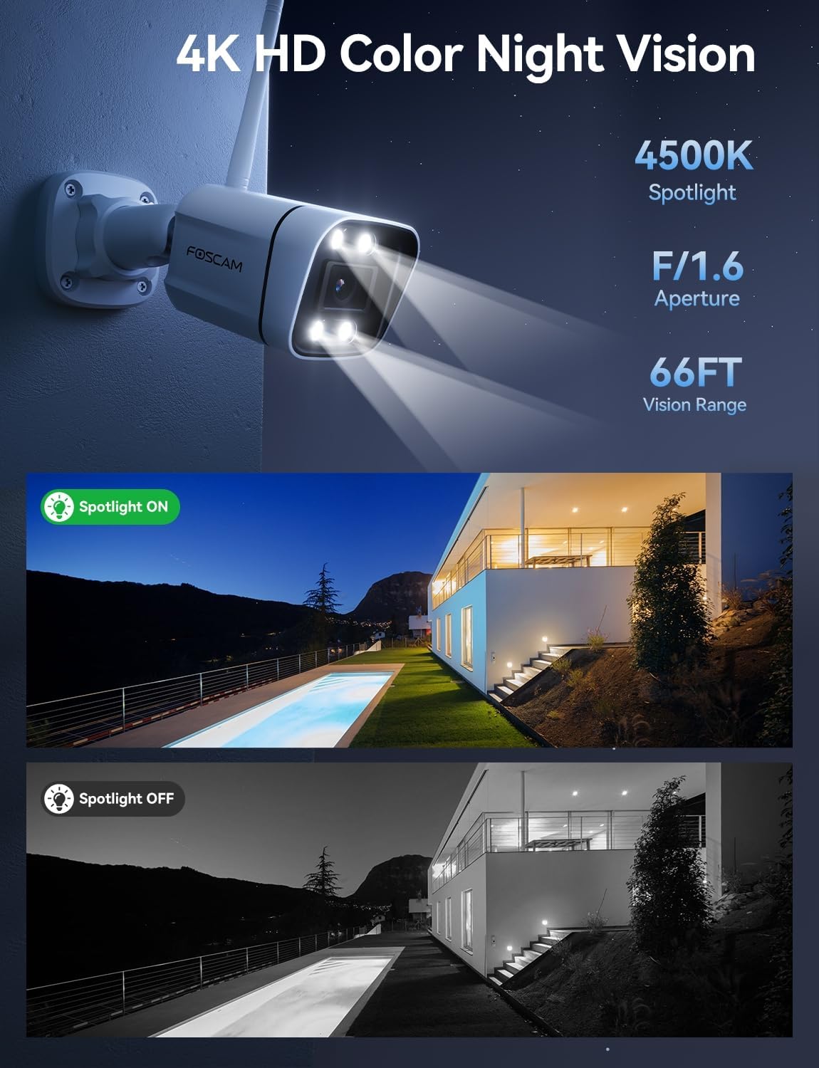 Foscam V8P 8MP WiFi Security Camera with Smart Detection and Waterproof Junction Box