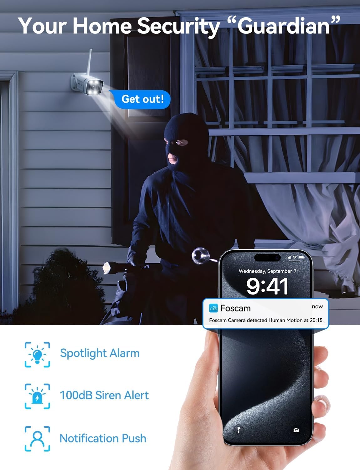 Foscam V8P 8MP WiFi Security Camera with Smart Detection and Waterproof Junction Box