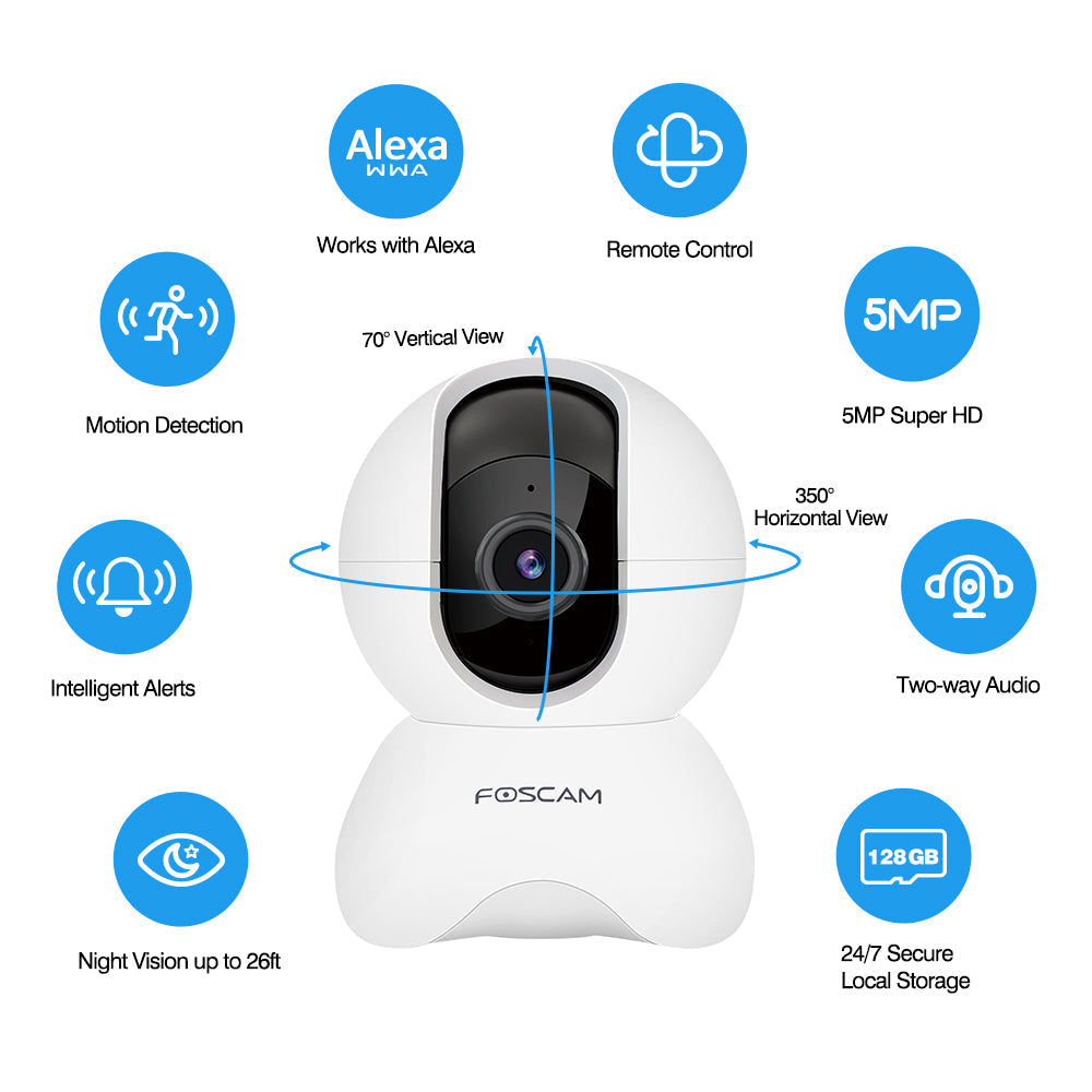 Foscam Refurbished 5MP WiFi Smart Pet Camera for Home Security