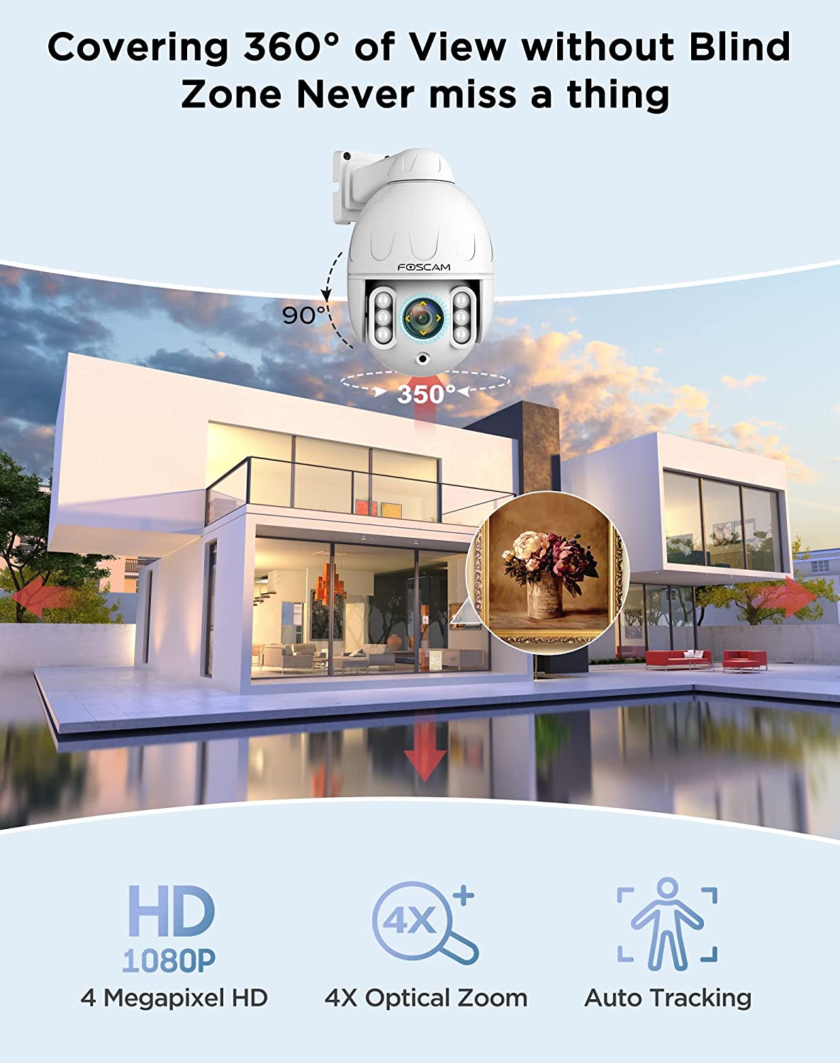 Foscam SD4 2K Outdoor 2.4/5gHz WiFi PTZ Security Camera
