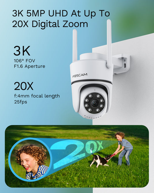 🎉NEW🎉 Foscam PD5 3K/5MP Outdoor 2.4/5gHz WiFi PTZ Security Camera