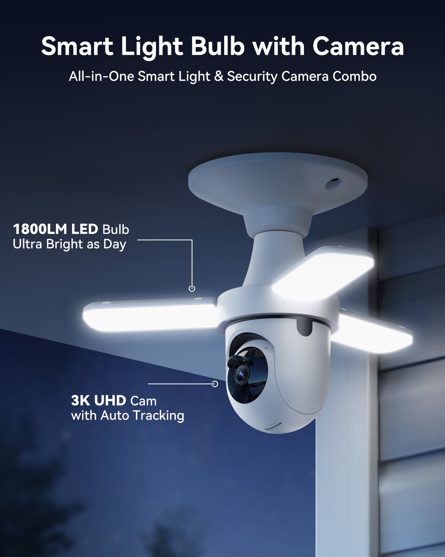 FOSCAM Light Bulb Camera, 3K Auto Tracking 360° PTZ Security Cameras Wireless Outdoor Indoor