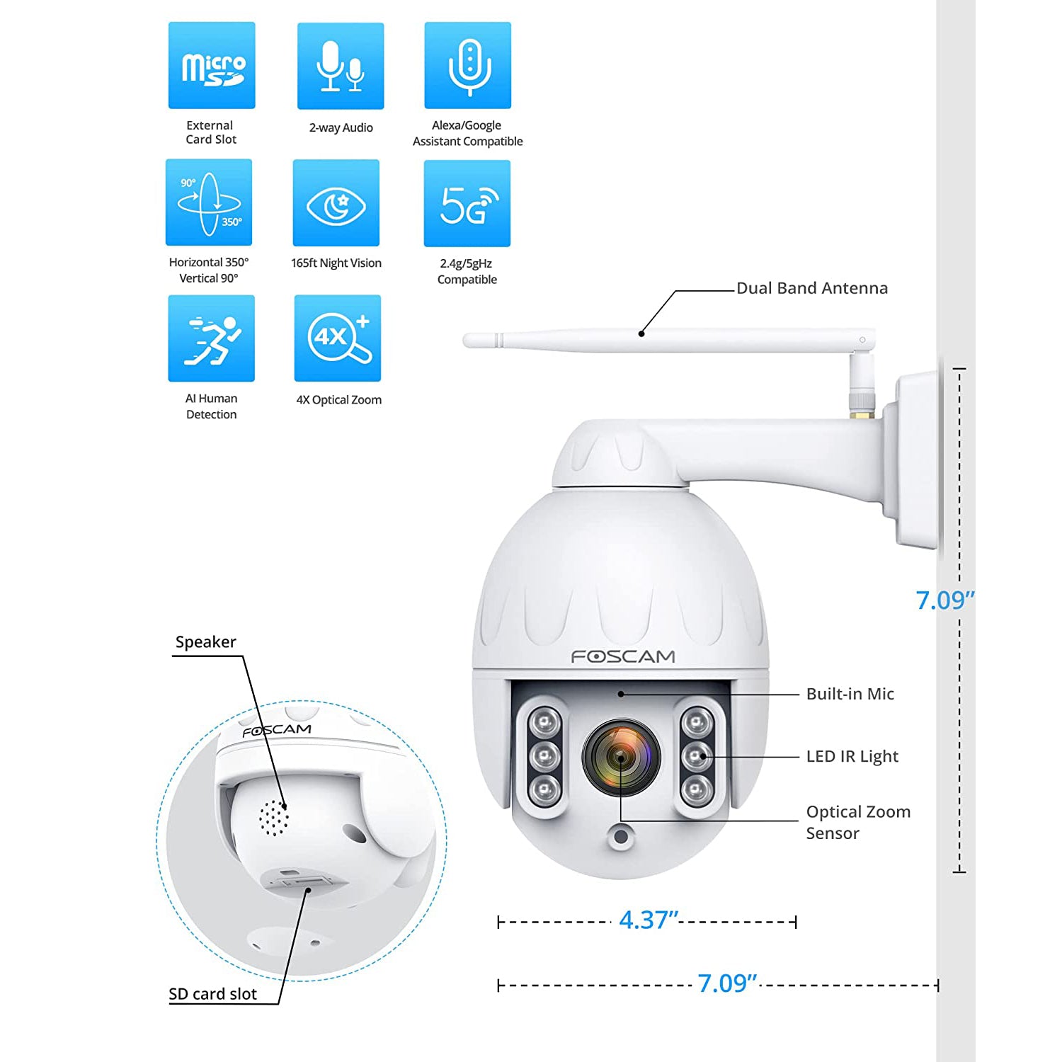 Foscam SD4 2K Outdoor WiFi PTZ Security Camera