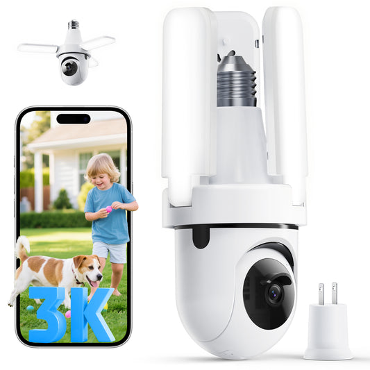 FOSCAM Light Bulb Camera, 3K Auto Tracking 360° PTZ Security Cameras Wireless Outdoor Indoor