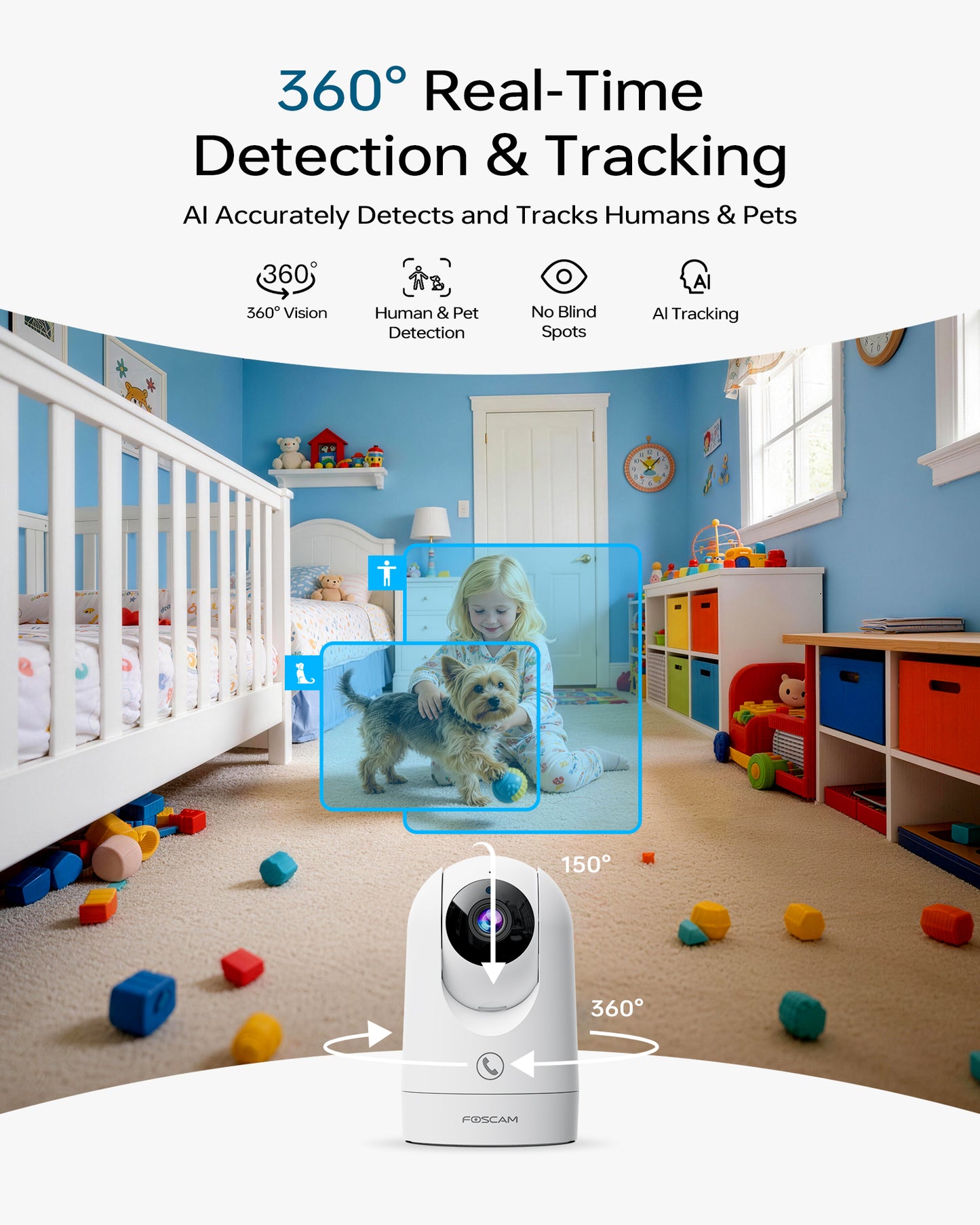 FOSCAM R8M 4K 8MP Security Camera Indoor, Live Streaming 2.4g & 5g WiFi Pet/Baby Camera