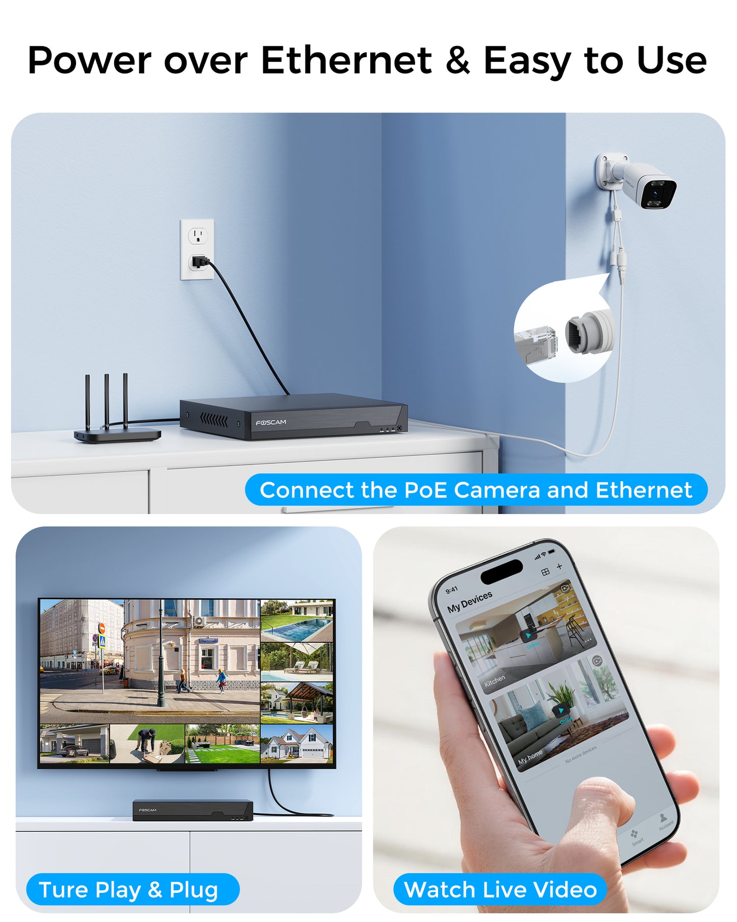 FOSCAM 4K 8MP 8CH PoE Network Video Recorder for Home Security Camera System, Support up to 16TB Hard Drive for 24/7 Continuous Recording