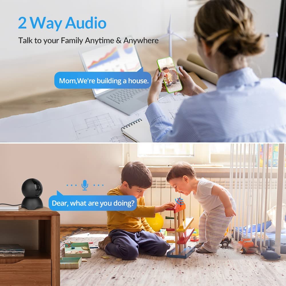 Indoor Security Camera, Wireless WiFi Surveillance , Night Vision, 2-Way  Audio, Pet/Office/Baby Monitor, 2 Pack (Only Support 2.4Ghz Wi-Fi) 
