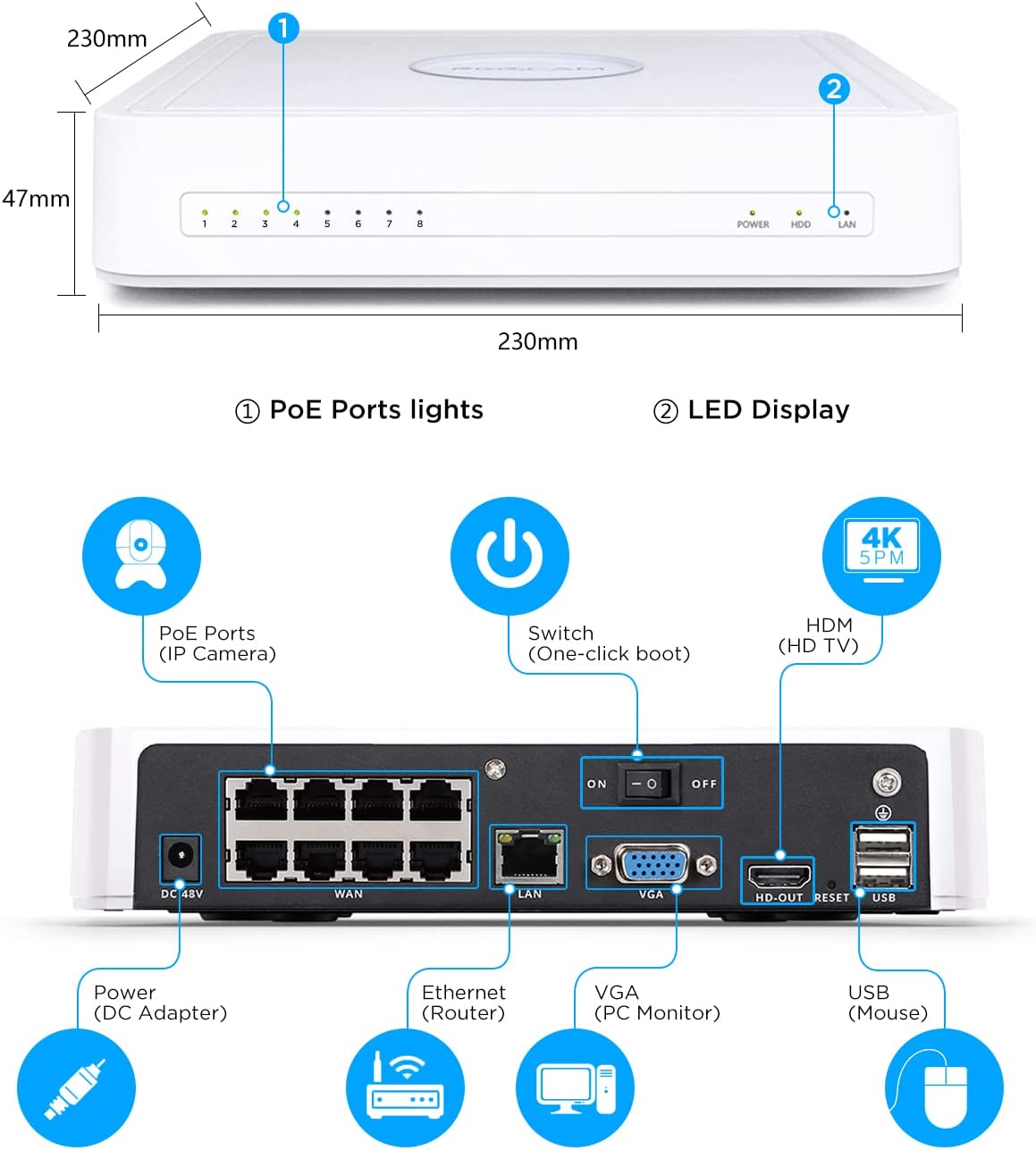 Foscam Refurbished 5MP HD 8 Channel POE Home Security Camera System